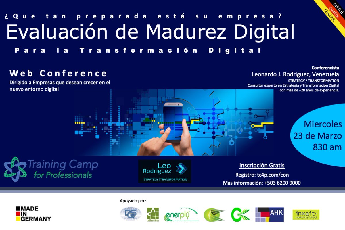 TCamp4P's tweet photo. MasterClass Evaluación de Madurez Digital #Transformaciondigital conoce más sobre cómo empezar y hacia dónde dirigir los esfuerzos digitales en su empresa. Regístrate gratis aquí https://t.co/mAIcnxtn0u #TrainingCamp #TC4P https://t.co/omtMcf5oh6