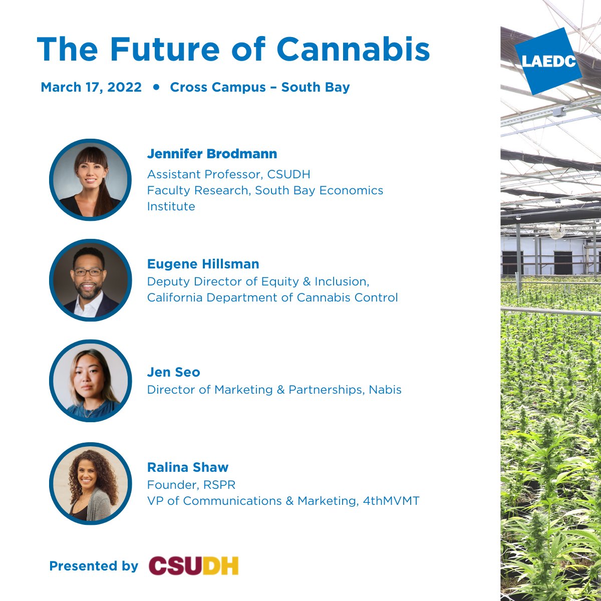 LAEDC's tweet photo. During The Future of Cannabis, industry experts will lead an exciting conversation about recent trends and potential opportunities in the #cannabisindustry. Register here: https://t.co/KmqPX7H3fR https://t.co/wJX1JtcBlz