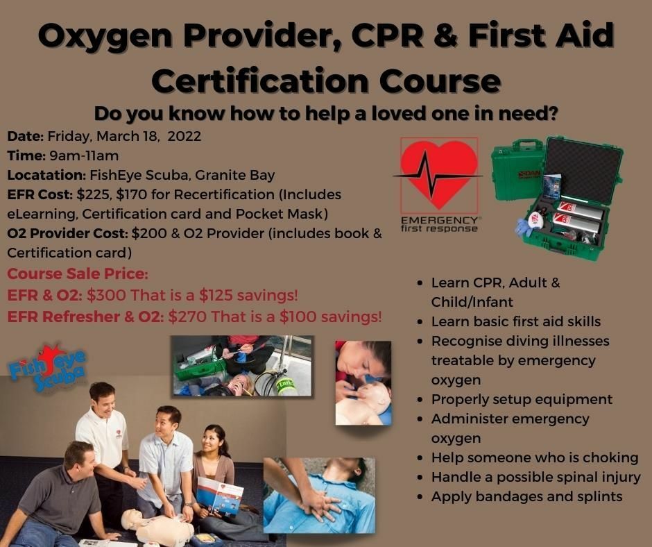 FisheyeScuba's tweet photo. CPR, FIrst Aid &amp; Emergency Oxygen Provider Course

Combine them and save up to $125!

Call to sign up or for more details.
916-365-2410

#EFR #CPR #O2provider #fisheyescubaCPR, FIrst Aid &amp; Emergency Oxygen Provider Course

Combine them and save up to $125!

Call to sign up o… https://t.co/todjVo4aEV