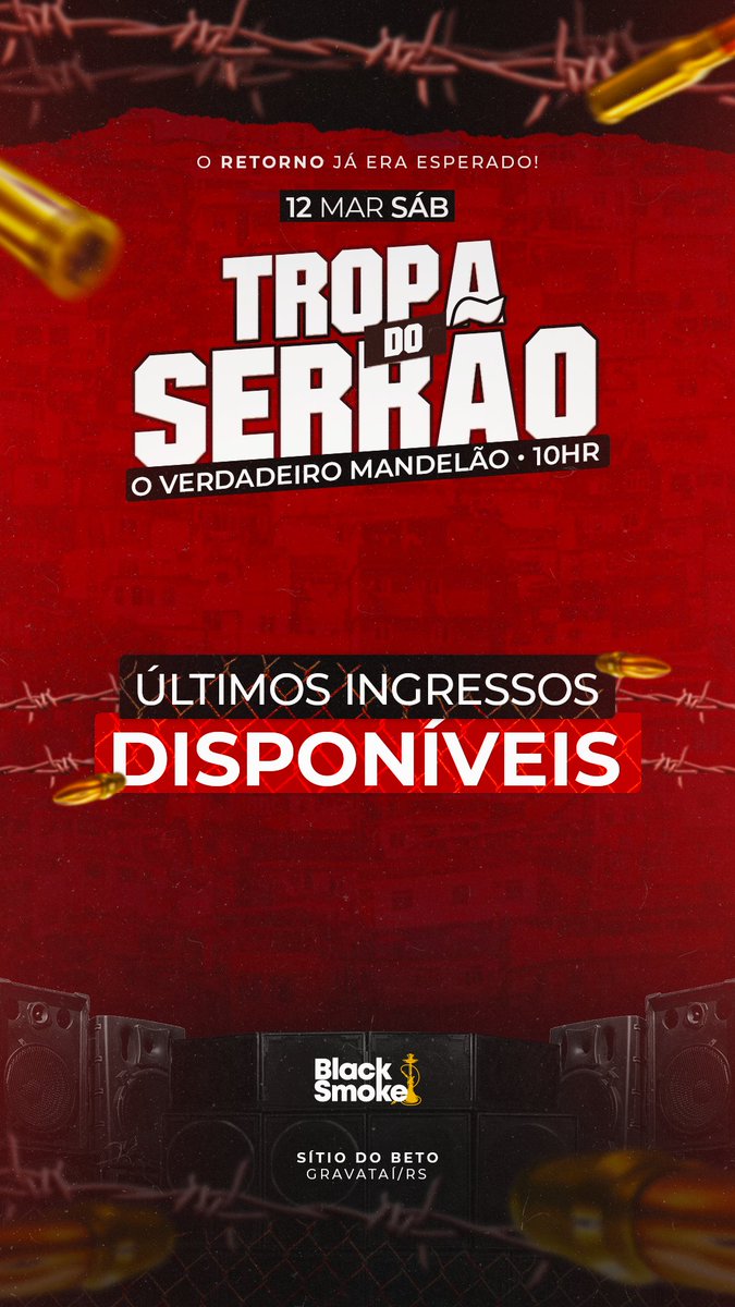 TropaDoSerrao_'s tweet photo. Previsão de Sold Out 🔥

Últimos ingressos PISTA disponíveis! 

Informações/ingressos 👇
https://t.co/wCibKStrn0 https://t.co/L0wBLZjAiz