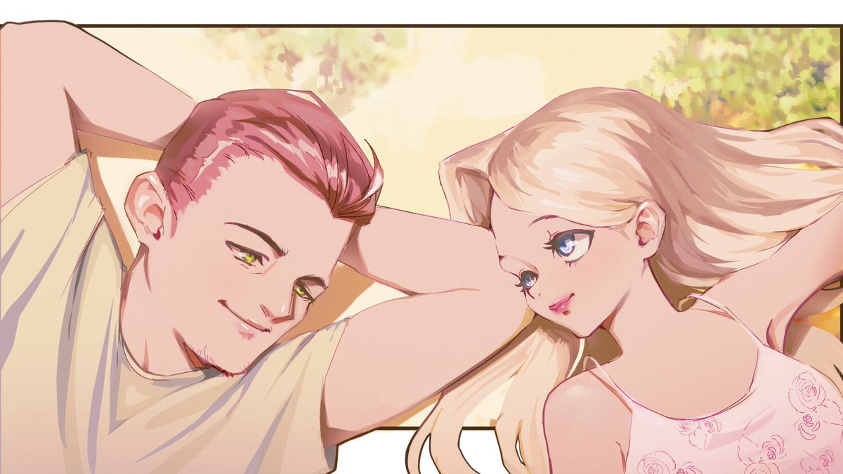 Hekaart's tweet photo. A commission from around December for a stylised anime couples portrait https://t.co/LqM1Z8yui3