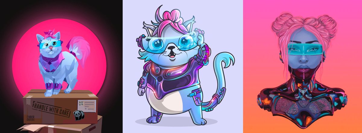josiebellini's tweet photo. Pixie Bolt is an AI Companion in @CyberBrokers_

Pixie Bolt was inspired by @CryptoKitties fancy cat Miss Matheson

Miss Matheson was inspired by my painting "Yours Truly" from 2020 which kicked off a metaverse puzzle solved by @cyphage

Full 🟣 https://t.co/1oVUkxdgtH
