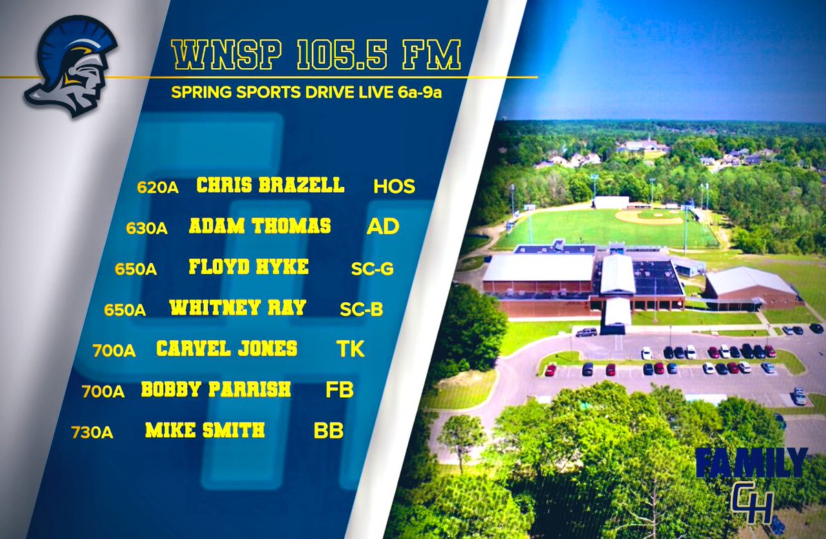 #WarriorNation tune in <a href="/1055wnsp/">105.5 WNSP</a> tomorrow morning from 6a-9a as <a href="/Mark_Heim/">Mark Heim</a> &amp; Lee host from the West Campus of <a href="/chcacademy1/">Cottage Hill Academy</a> 
#FaithFamilyFuture #WarriorWay