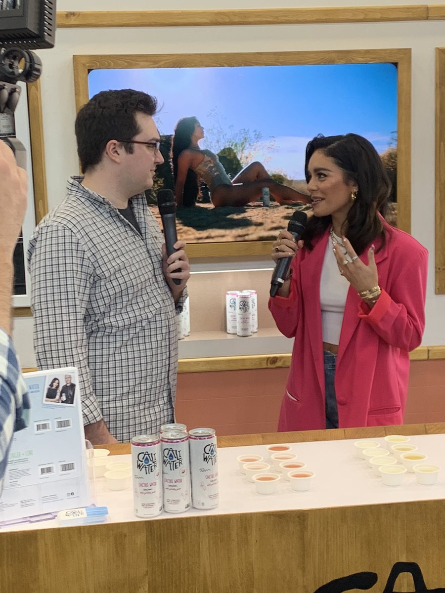BevNET's tweet photo. Our Reporter Brad Avery interviewing @VanessaHudgens, co-founder of @drinkcaliwater, at their #expowest booth. Stay tuned for the full interview! #cactuswater https://t.co/4VjVOoR4Py