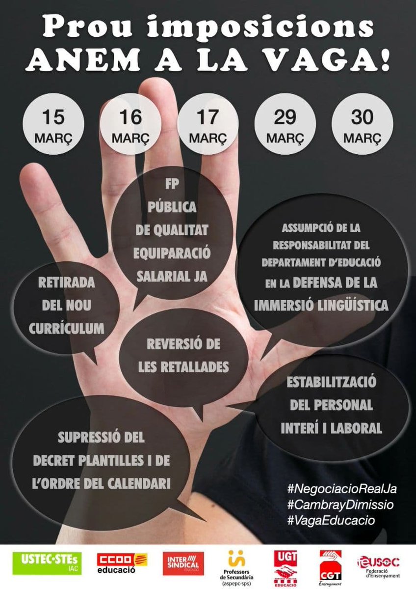 CGTEnsenyament's tweet photo. Anem a la #vagaEducació! #FemVAGA
🔥 6% del PIB per educació. Els diners públics per a l'escola pública
🔥 Reducció de ràtios
🔥 #CapTancament a la Pública
🔥 Retirada del decret de plantilles
🔥 #SuprimimConcerts #Desconcertades
https://t.co/WeBXLQRMkZ https://t.co/NmTomcQ56t