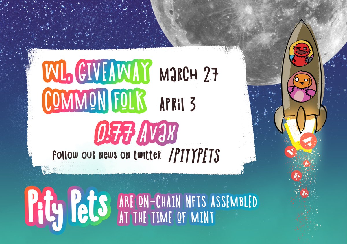 pitypets's tweet photo. ๐DON'T FORGET๐
Save the date.
@avalancheavax
#avaxcommunity #avalacnche #NFTs #NFTart #PityPets #NFTcommunity #MetaVerse #AvaxNFT #AVAX https://t.co/T6QMRGyeJJ