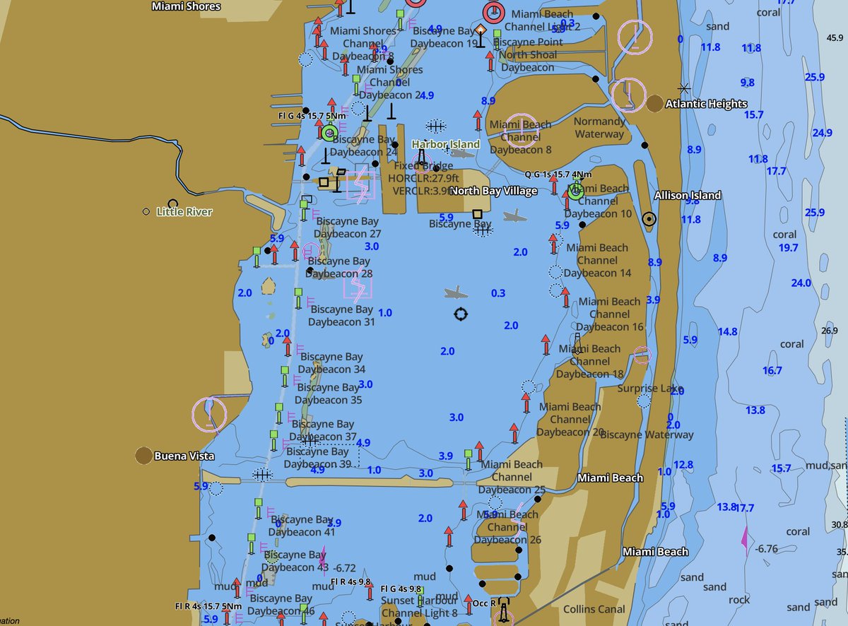 Biscayne Bay Nautical Chart produced by i-Boating (https://fishing-app.gpsnauticalcharts.com/)