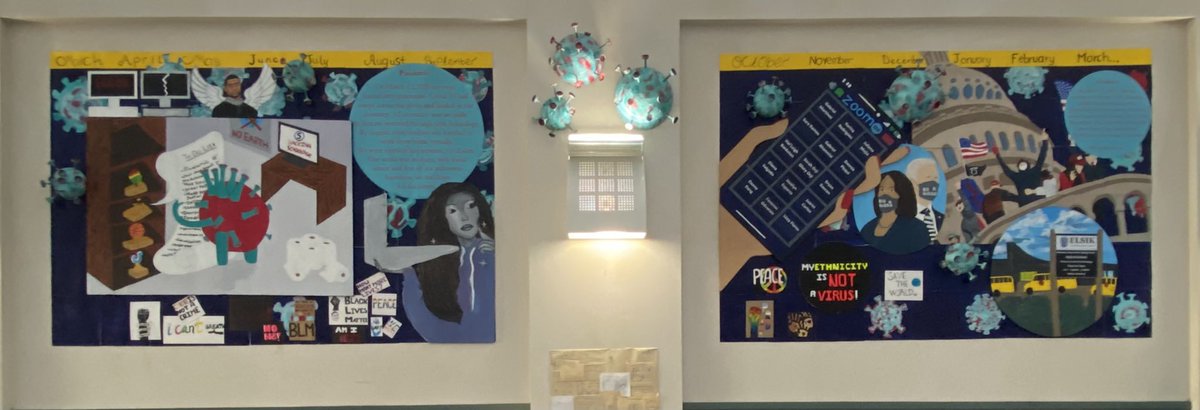 ElsikNGCRams's tweet photo. From the beginning to the end! 32 weeks in the making- The Art Club Pandemic Mural Ceremony @MsIshmaelArt @ElsikHSArt @sprang_g @aliefFineArts @AliefISD @elsik_orchestra #InThisTogether #art #COVID19 #familia #bekind https://t.co/8O1p9lfysa
