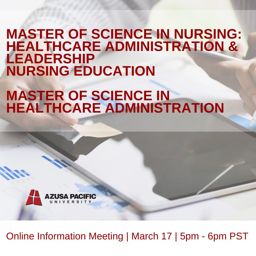 APUGradPrograms's tweet image. Take the next step toward leadership roles in healthcare with APU's online Master of Science in Nursing programs! RSVP to meet with program faculty on March 17th at 5pm! ow.ly/uMER50IaIMW