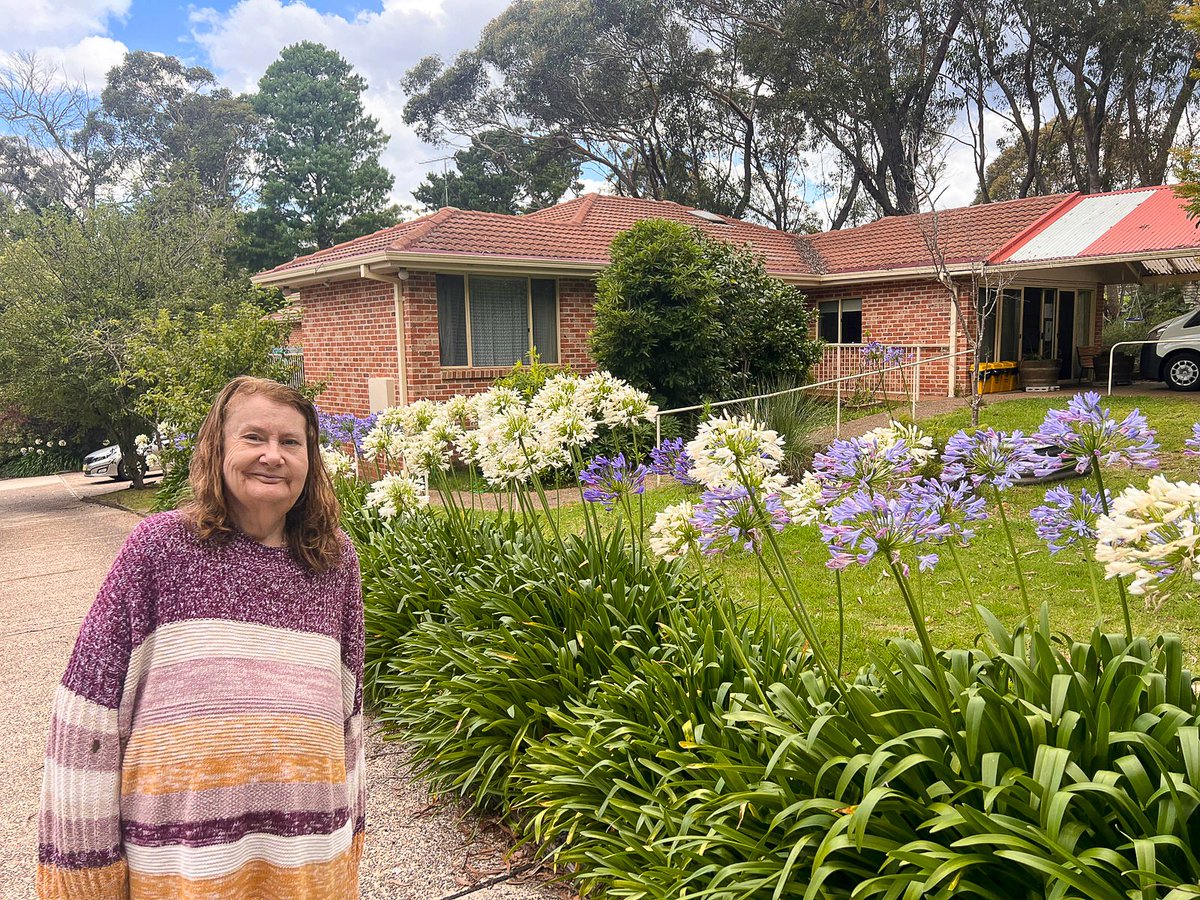 Sylvanvale's tweet photo. Tess enjoying the spacious gardens outside her home in the Blue Mountains. 🌷 Explore our range of Disability Accommodation in the Blue Mountains by visiting our website. #sylvanvale #support #accommodation #ndis #home https://t.co/67vlX7aMIp