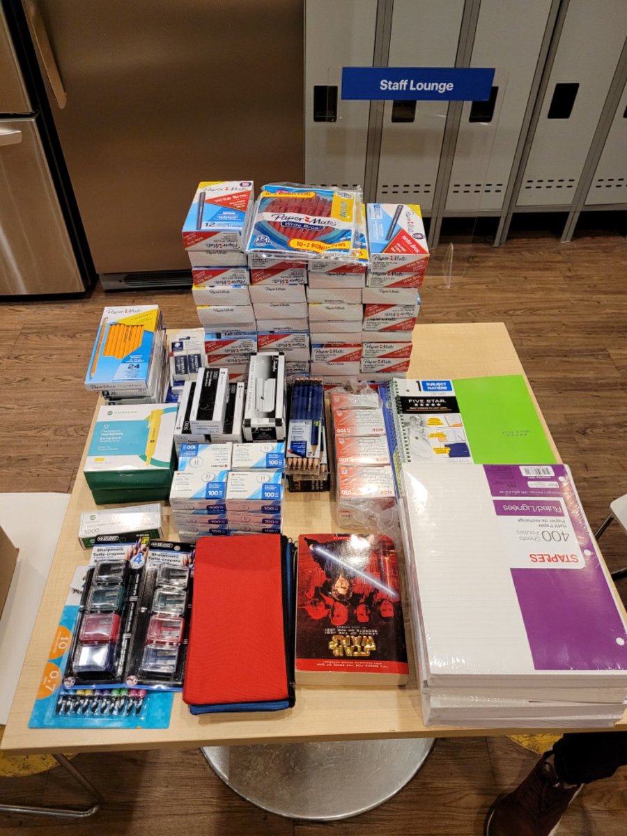 LWBASF's tweet photo. Check out these photos of just some of the donations collected at the recent school supply drive for @BentArrowYEG organized by Eddy Bossert and the Blueshirt Engagement Team across all Edmonton-area Best Buy locations.

Huge thanks to everyone involved and all who donated! https://t.co/Ve5GdS0aI5