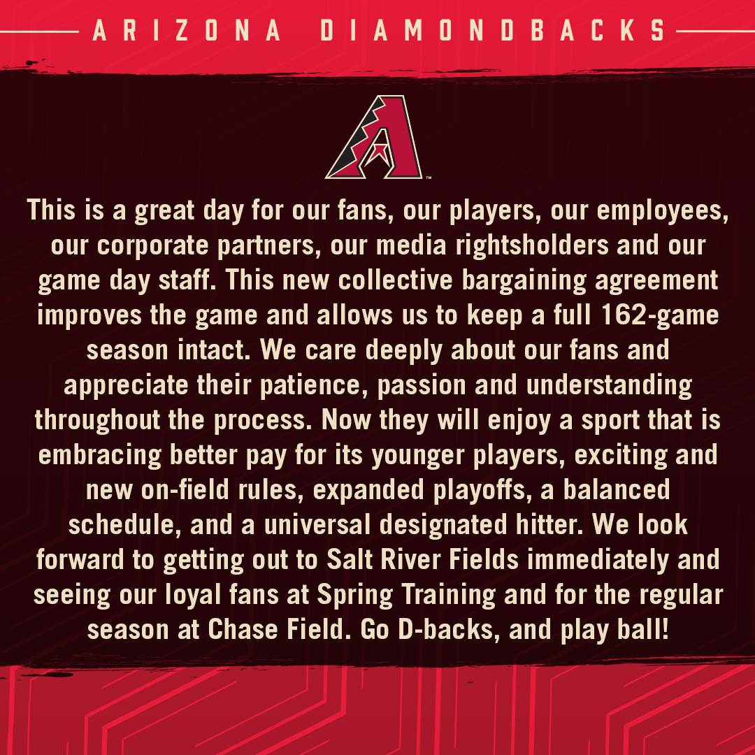 Dbacks's tweet photo. A statement from #Dbacks’ Managing General Partner Ken Kendrick and President &amp; CEO Derrick Hall. https://t.co/zfImwkZJRZ