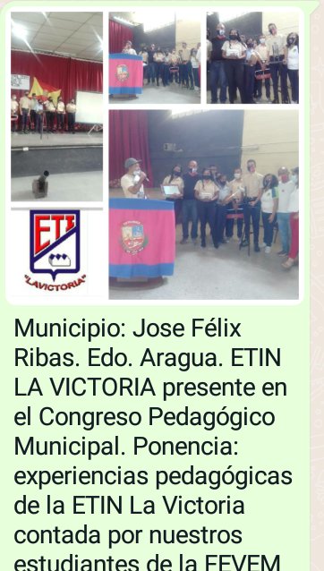 ETIN LA VICTORIA. Presentes en la fiesta Pedagógica. Congreso Municipal.