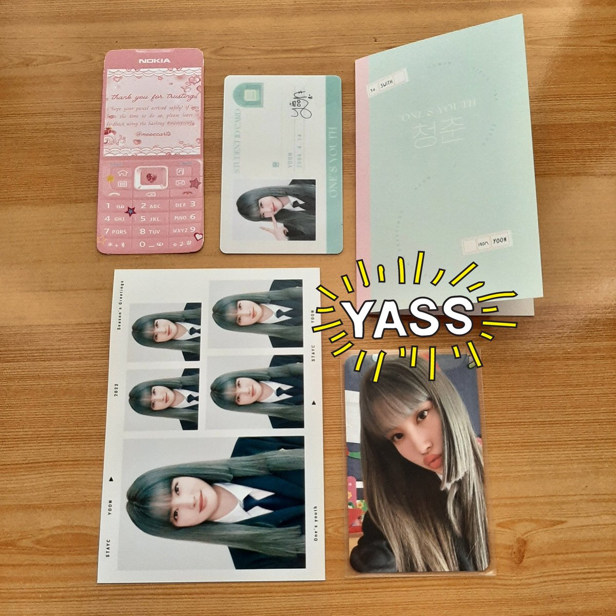 intostayc's tweet photo. #intomails ๐
mail from: @mooecarts
my yoon sg22 finally came home !! thank u for packing it well and love ur ty card its saur cute ๐
#mooeproofs https://t.co/fj4SmcmHFh