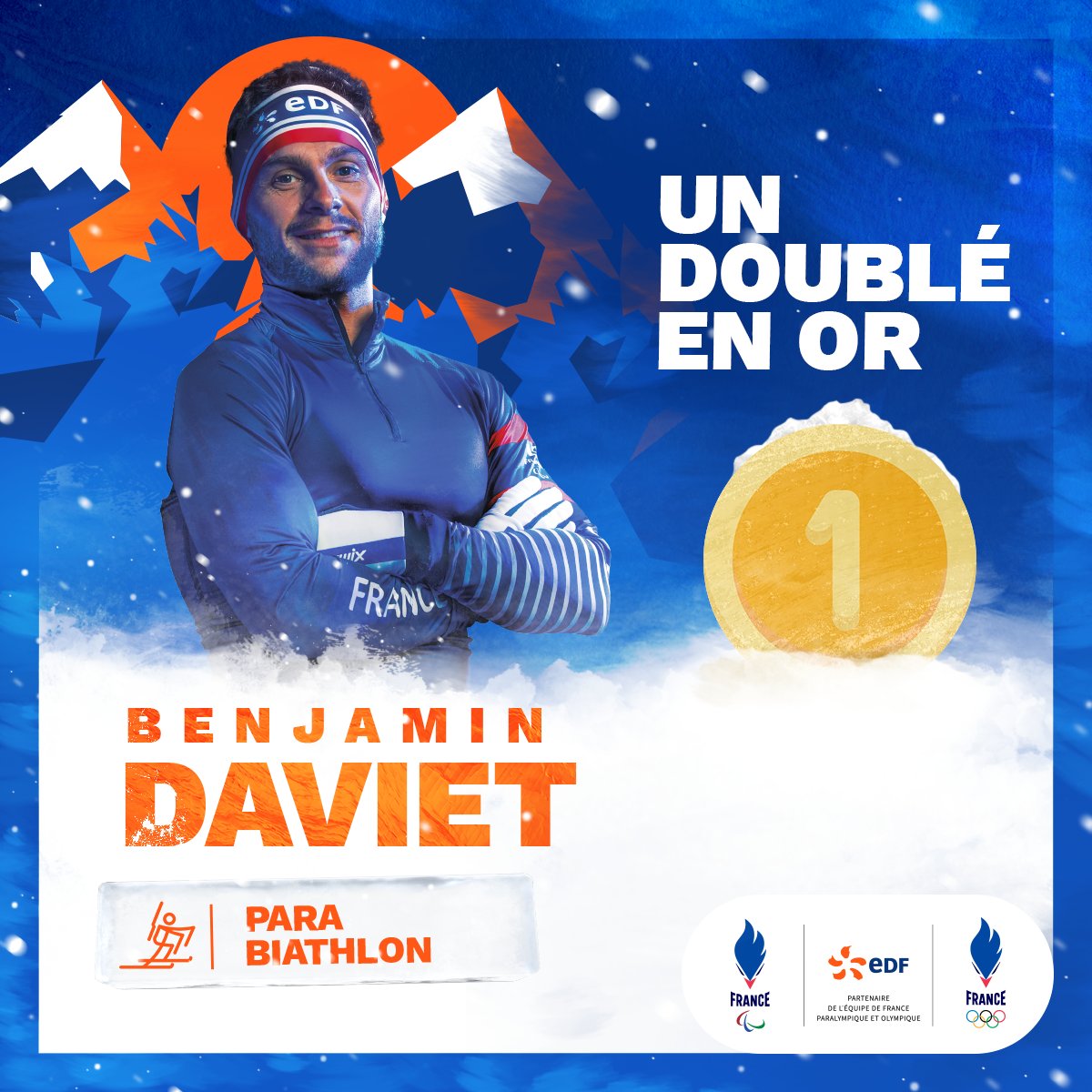 ⚡ DOUBLÉ D'OR ⚡
Et de deux pour notre athlète du Team EDF Benjamin Daviet qui s'impose en para biathlon et remporte une nouvelle fois l'Or Paralympique 💪🥇 #EnergieduSport