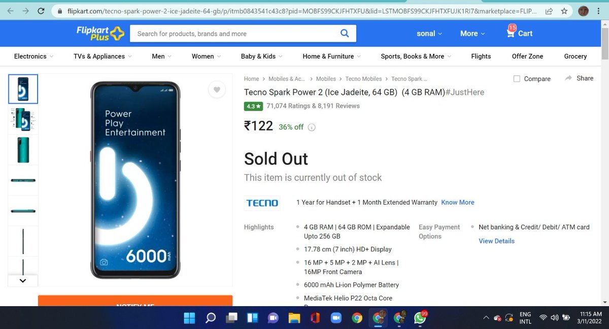 smwebdeveloper's tweet photo. What! What! What!

Seriously?
Techno spark phone at just ₹122/- seriously?
I guess flipkart is pranking with us.
But if it's not then I'm waiting for it to be in stock soon.

#Flipkart #techno #technospark #amazon #mobilephone #ecommercewebsite #ShoppingOnline https://t.co/s7YHIkXHYC