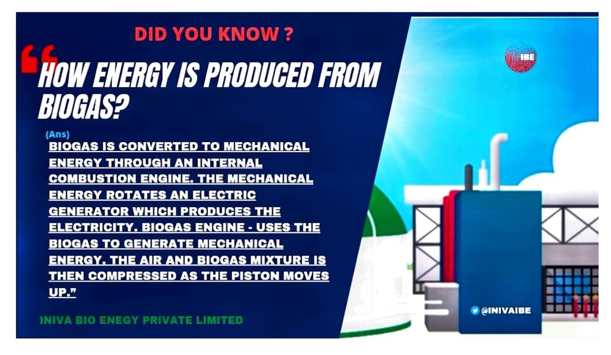 INIVAIBE's tweet photo. DID YOU KNOW?
HOW ENERGY IS PRODUCED FROM #biogas?

#biogas, #renewableenergy, #satat,#wastetoenergy, #energyfromwaste,
#greenenergy, #swachbharat, #biomethane, #dairy, #agritech, #agri,#bioenergy, #tech,
#WasteManagement, #technolgy,#energy https://t.co/HD5EjClwYV
