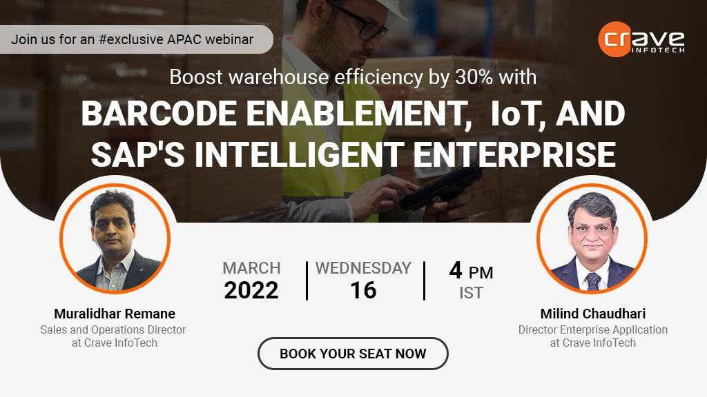 CraveInfotech's tweet photo. #APACWebinar : Join us for Exclusive webinar on Boost your warehouse efficiency by 30% with barcode enablement, IoT, and SAP's intelligent enterprise. We are excited to see you on 16th March. 2022, 4 PM IST.

Registration Link: https://t.co/ewTh7dFi4g

#sap #wms https://t.co/dJ3mBLb4fP