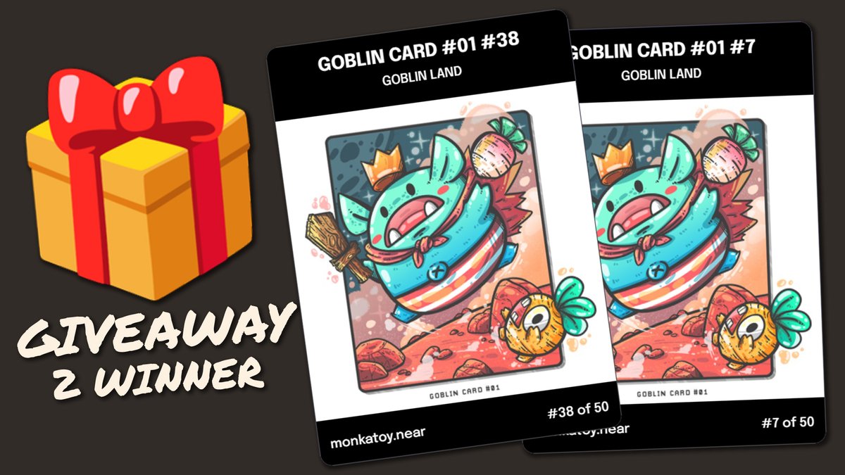 BEEXNFT's tweet photo. Welcome to the Goblin land @monkatoy

✅Follow @monkatoy and @TeleVerseNFT 
✅RT + Like
✅Tag 2 friends

2 WL winners announced in 48 hours.

Join Discord for another one Giveaways
https://t.co/jv1W4gEXrM 
 
#NFTGiveaway #NFTcommunity #NEARcollector   #nearNFTs  #NEARProtocol https://t.co/L4KA4WEjKX