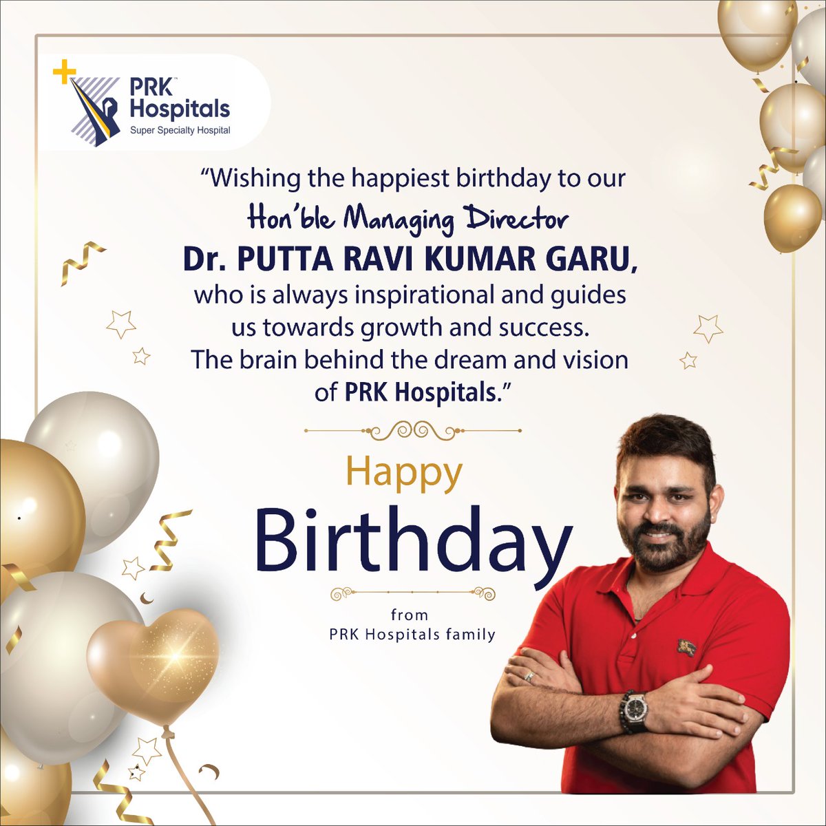PrkHospitals's tweet image. You have always been so inspiring to us and it is our pleasure and pride to be able to work with a boss like you. Happy Birthday, Dear Sir!

#PRKHospitals #HBDRaviKumar #drravikumar #happybirthday