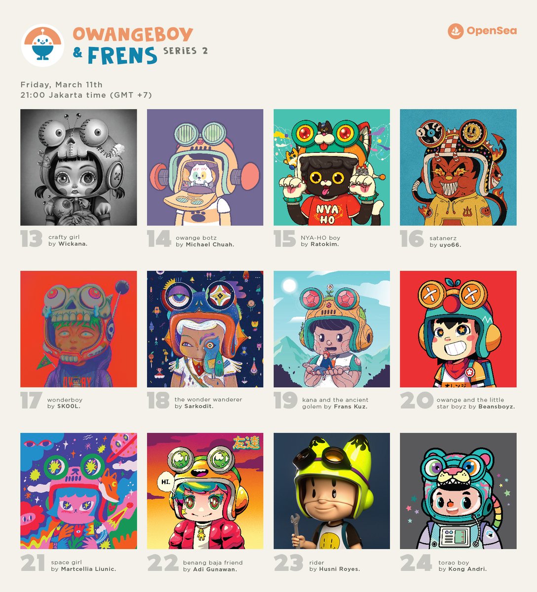 GM frens, today I am releasing owangeboy and frens series 2 #NFTs from 12 amazing artists <a href="/opensea/">OpenSea</a>. March 11th - 21:00 Jakarta Time (GMT+7) opensea.io/collection/owa…
#owangeteam RT much appreciated #NFTCommunity