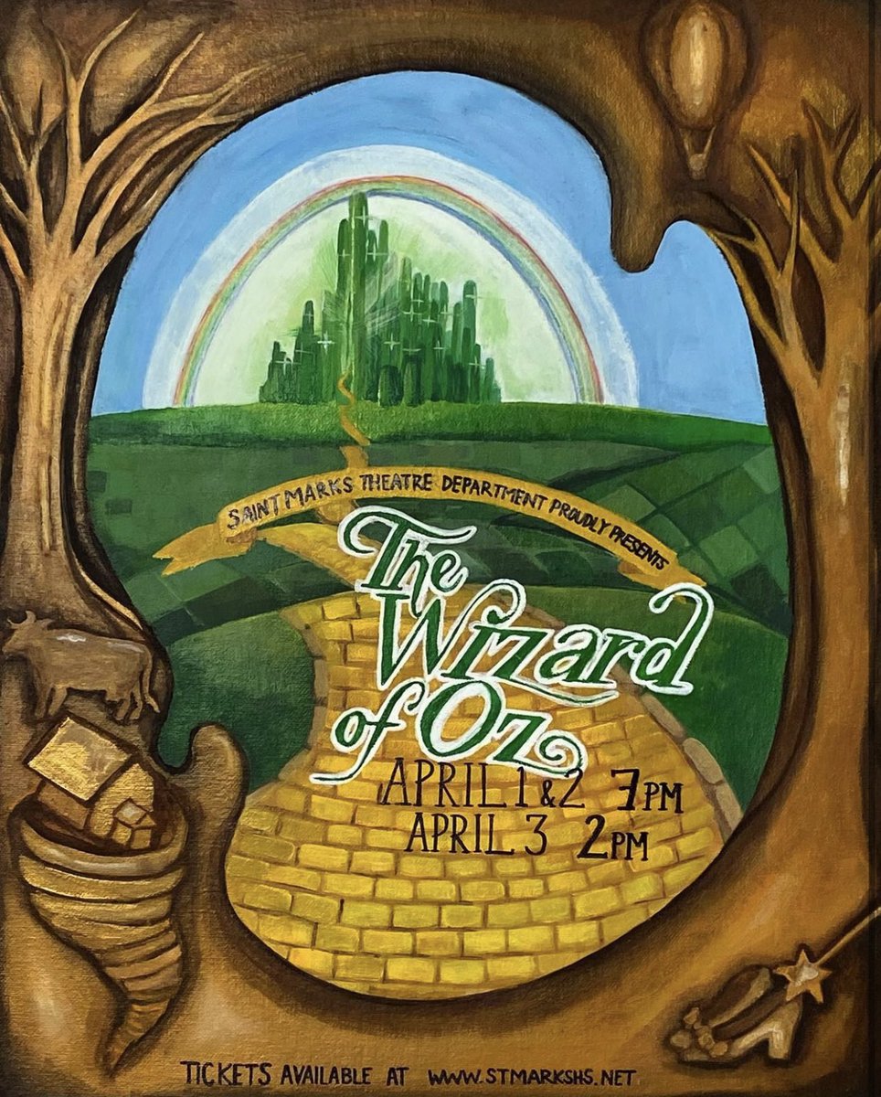 SaintMarksHS's tweet photo. Artwork by talented Saint Mark’s Senior, Charmaine Pasicolan ‘22!
🗓Mark your calendars!
✅April 1st - 3rd!
🔰Saint Mark’s Theatre Department presents The Wizard of Oz!
#ThePlaceToCreate #SaintMarksHS https://t.co/SZfg2P5V2L