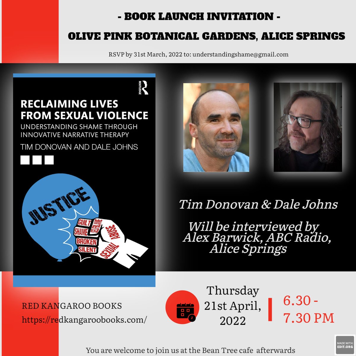 TimDono89822811's tweet image. Please join Dale and I at our book launch, on Thursday April 21st at 6:30pm, Central Australian time. 

Just click on the link and join in on the conversation. The event will be recorded, in case you miss out.

youtube.com/watch?v=HSdcFj…

#understandingshame