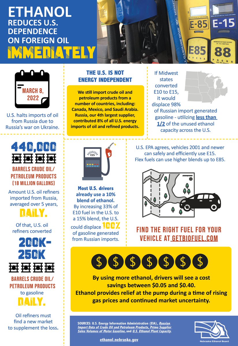 NE_ethanol's tweet photo. While supporting the petroleum industries efforts to replace the loss of Russian oil imports, we can also lower the price of gasoline, with homegrown ethanol. Support biofuels - we could really use your voice right now! https://t.co/pckgPSN03t