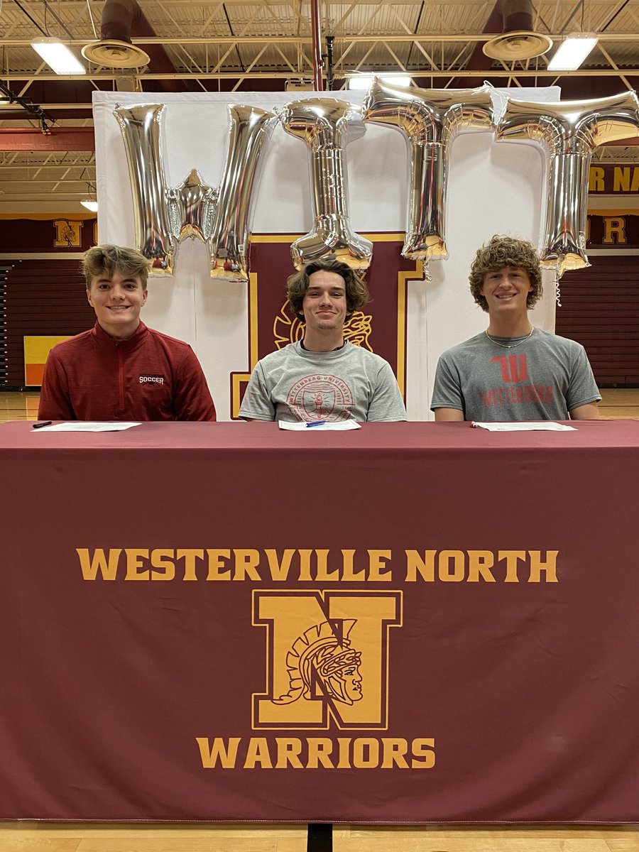 NorthWarriorsAD's tweet photo. Congrats Eric Vargo ⚽️, Alex Lowery ⚽️, and James McCreery 🏈 for all signing to continue their careers at Wittenberg!

@WnBoysSoccer @WNWarriorsFB 

#ALLN https://t.co/kHpWuI5WNH
