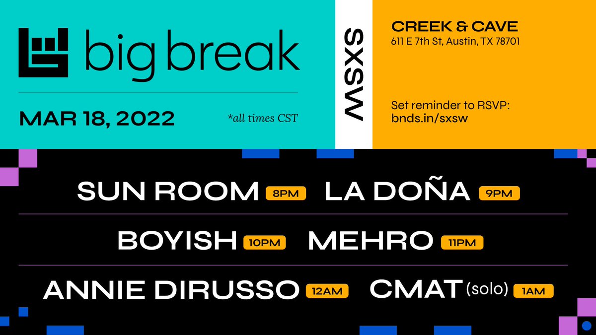 can’t wait <a href="/Bandsintown/">Bandsintown</a> <a href="/sxsw/">SXSW</a> <a href="/creekandcave/">Creek and Cave</a>