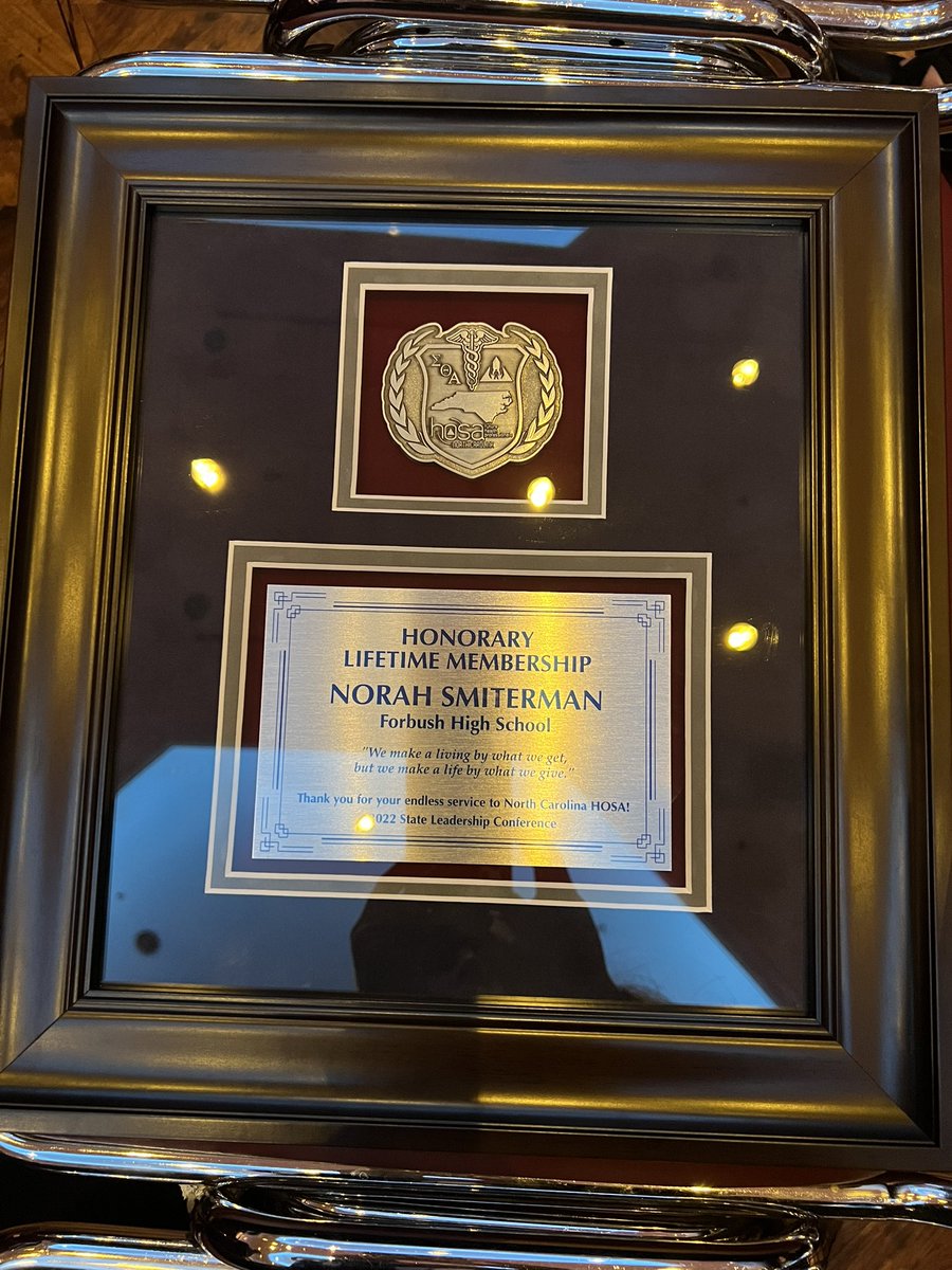 hosa_forbush's tweet photo. We are so proud to announce that Norah Smitherman received the honorary lifetime membership award!We miss you dearly, and we are so thankful for all you have done for HOSA!💜💜#LLN https://t.co/egMTDcHOgC