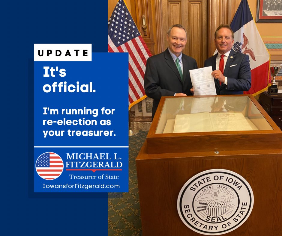 It’s official! I filed for re-election.

As State Treasurer, I'll continue to promote fair government and safe financial strategies. I'm excited to continue to serve Iowans!