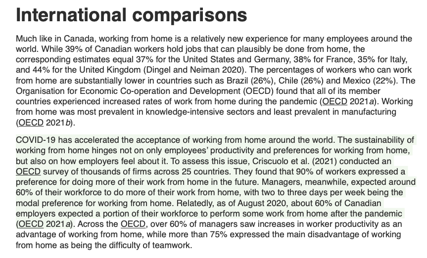 RSmolenaars's tweet photo. Interesting Oct/21 @StatCan_eng report: "Working from home in Canada: What have we learned so far?"

-feasibility, productivity assessment, environmental benefits, comparing worker &amp; employer expectations

https://t.co/RZ2kFA1Pdr… 

#FairnessAtWork #ETFOSTAFFASSOCIATION  #onlab https://t.co/yAPWmfZfhe