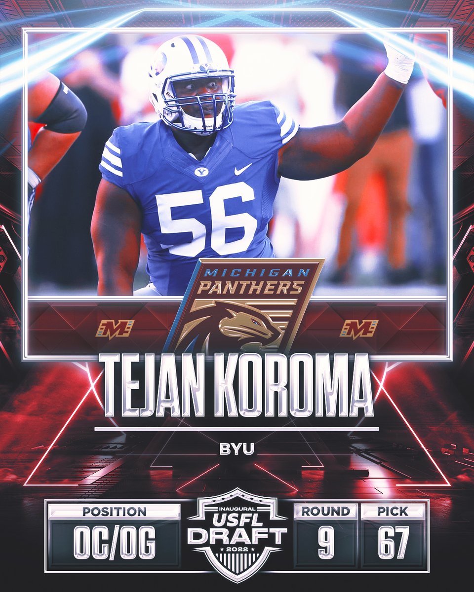 _PanthersUFL's tweet photo. My Koroma. 🎵

The Panthers have taken Tejan Koroma in the Supplemental Draft. #USFLDraft https://t.co/zE7X3dHujM