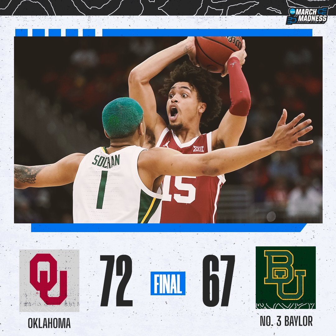 UPSET IN KANSAS CITY 🚨 #BoomerSooner 

<a href="/OU_MBBall/">Oklahoma Basketball</a> outlasts Baylor to advance in the Big 12 Tournament!