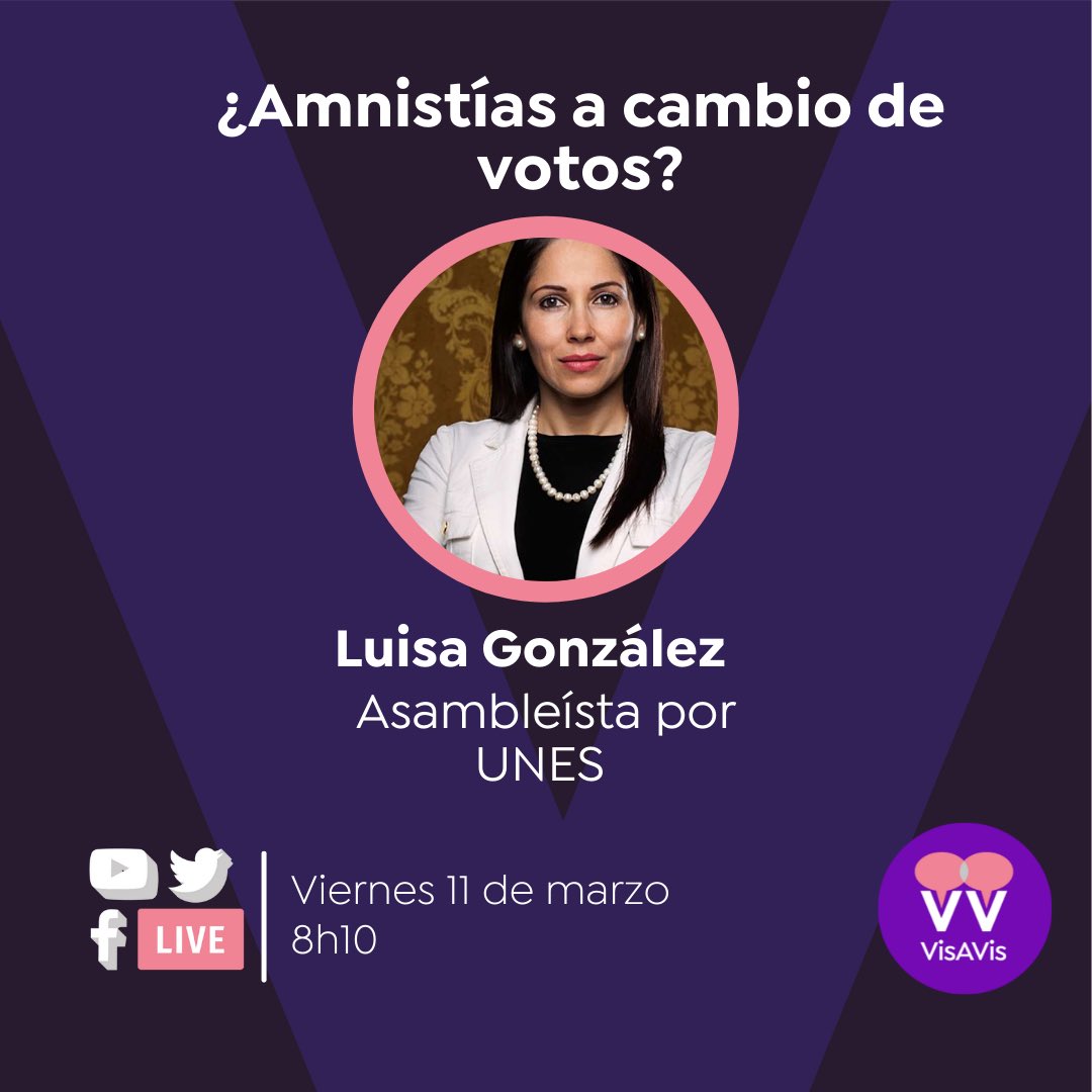 CorJurLFGC's tweet photo. Este #viernes en #VisaVis con @janethinostroza: 

Amnistías, precio de combustibles y revisión del caso de #NaomiArcentales

🎙@LuisaGonzalezEc 
🎙#ErnestoGuerra
🎙#LuigiGarcía

Mira EN VIVO ⬇️
https://t.co/FanRFqIbFL https://t.co/tKMtc1fwxX