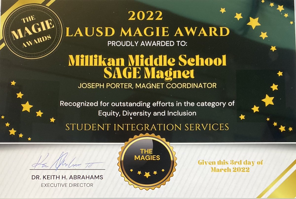 larmstrong_ms's tweet photo. We are so excited to announce that the SAGE Magnet is now officially an award-winning program! Congratulations to all the staff, students, and families who make the SAGE community so special! @LDNESchools @MsDamonte @ScottAtLAUSD https://t.co/d19X4vth2C