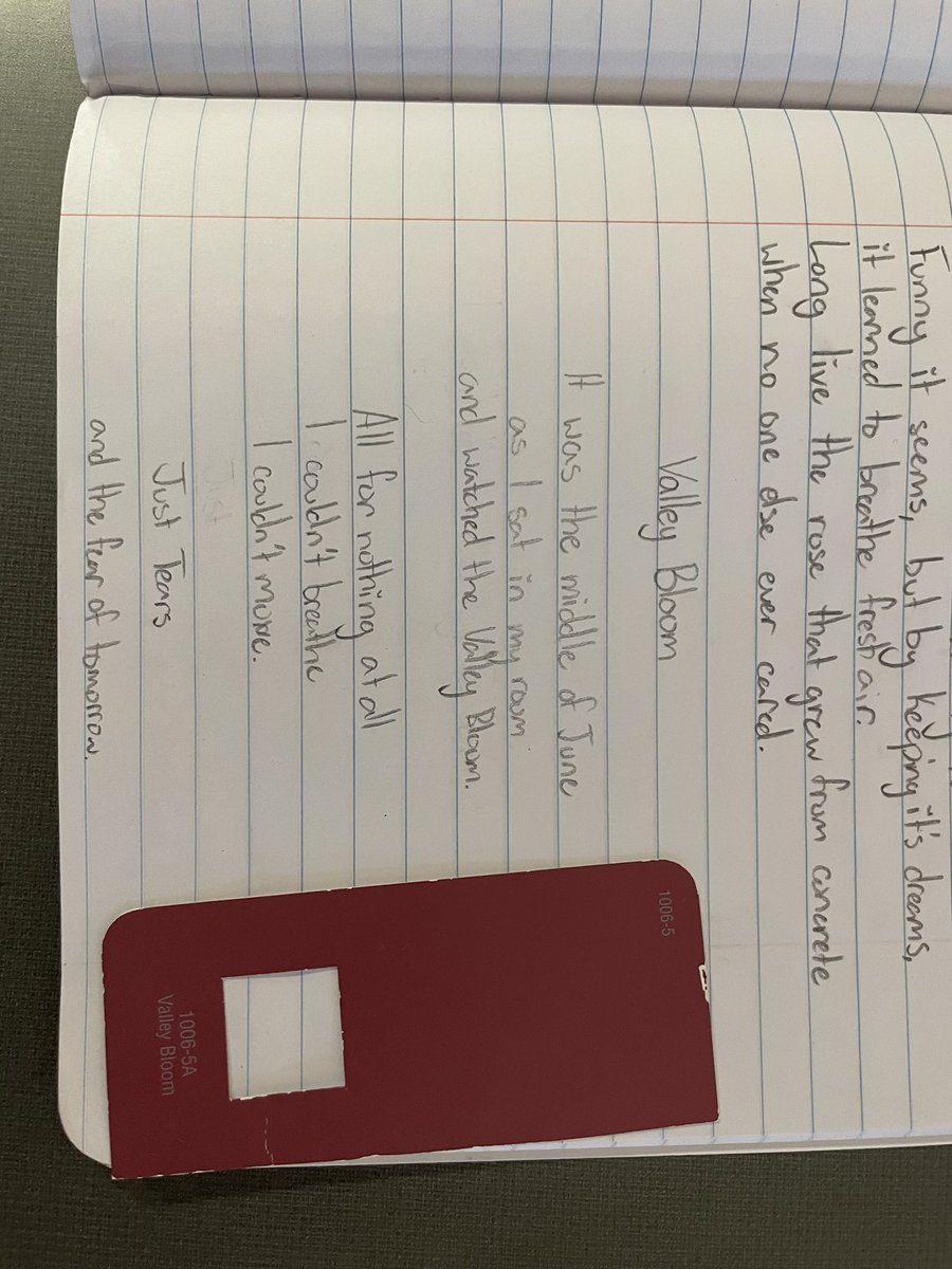 Paint 🎨 Sample ✍️ Poetry! Ss emulate their favorite poems using paint samples as their focus. The creativity and beauty of words from 7th graders shines through @ComalWrites