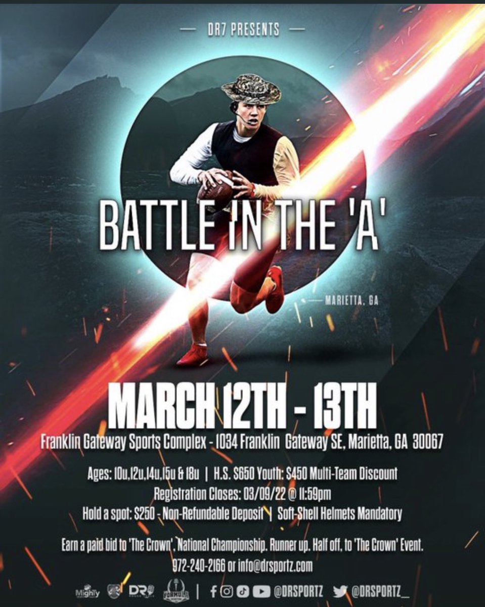 Titans 7v7 15u and 18u will be competing in Atlanta this weekend at dr7 tourney!! Let’s goooo!!! #titanUp