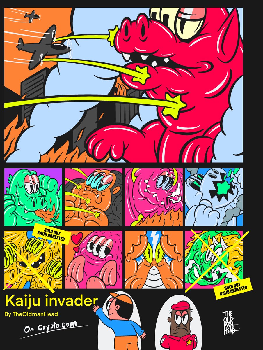 Hey guys this is the kaiju news.
Every 8 kaiju appeared there will be 1 event.

Kaiju attack [event]
The giant red kaiju is the powerful monster. Attack the city.
Let’s arrest. now!

crypto.com/nft/collection…

discord.gg/uJHpUC4wmz
#nft #nftart #nftcollector #theoldmanhead