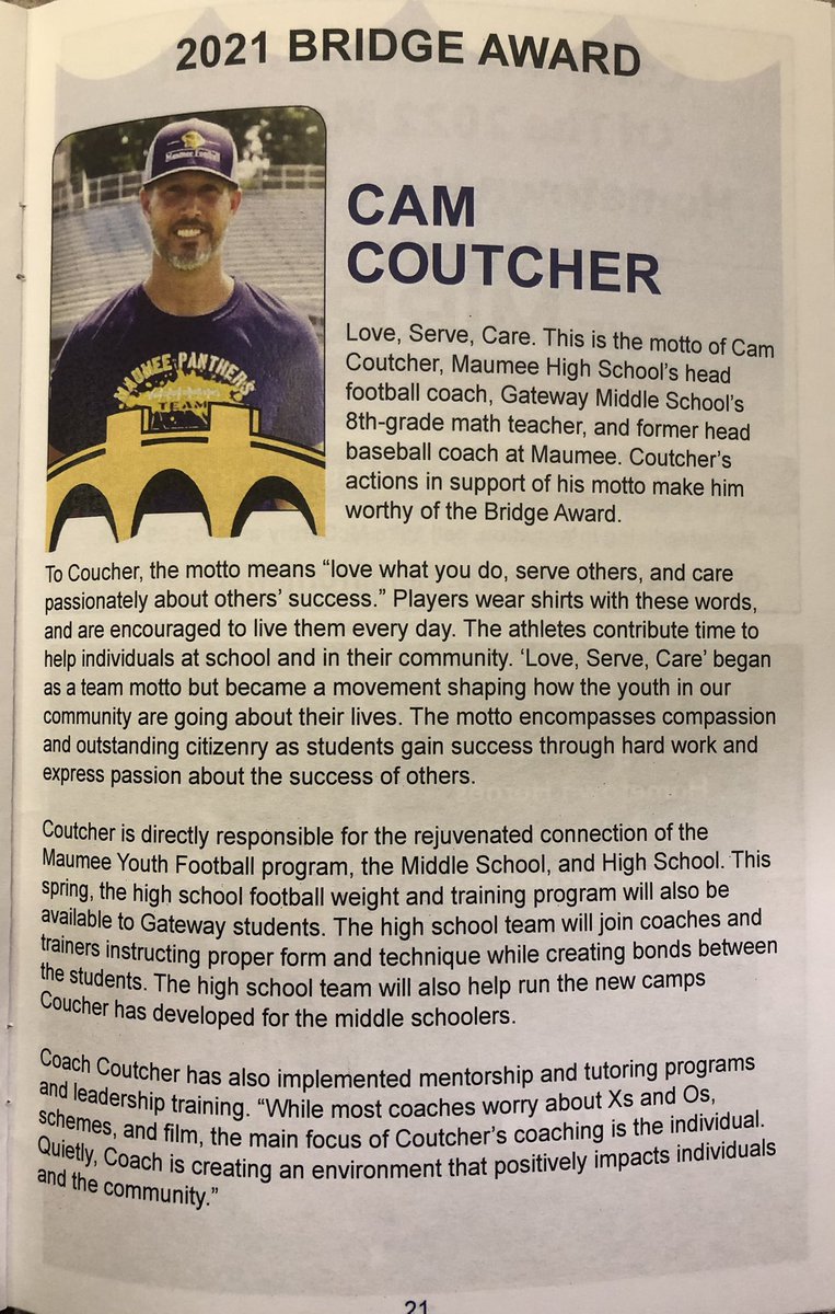 MikeWileyMCSBD's tweet photo. Two great coaches at MCS very much deserving of this award. #HometownHeroes #BridgeAward  #WeAreMaumee https://t.co/LRjb9mQjwv
