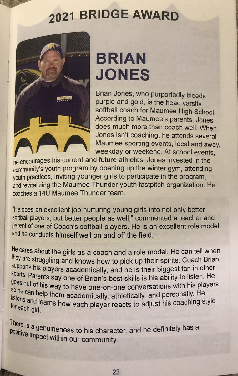 MikeWileyMCSBD's tweet photo. Two great coaches at MCS very much deserving of this award. #HometownHeroes #BridgeAward  #WeAreMaumee https://t.co/LRjb9mQjwv