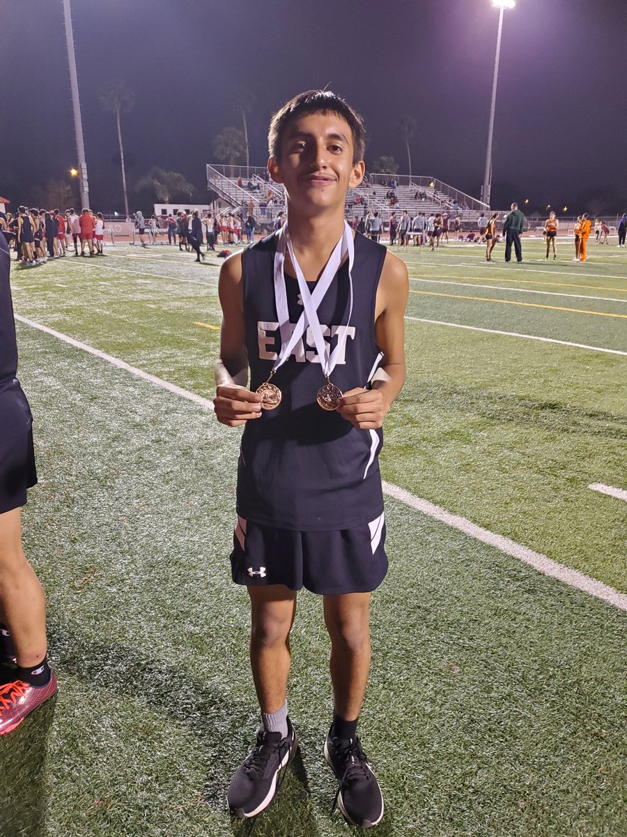 Freshman Isaias Rivera placesc3rd in the 1600 meter run at the Harlingen Sub Varsity Meet