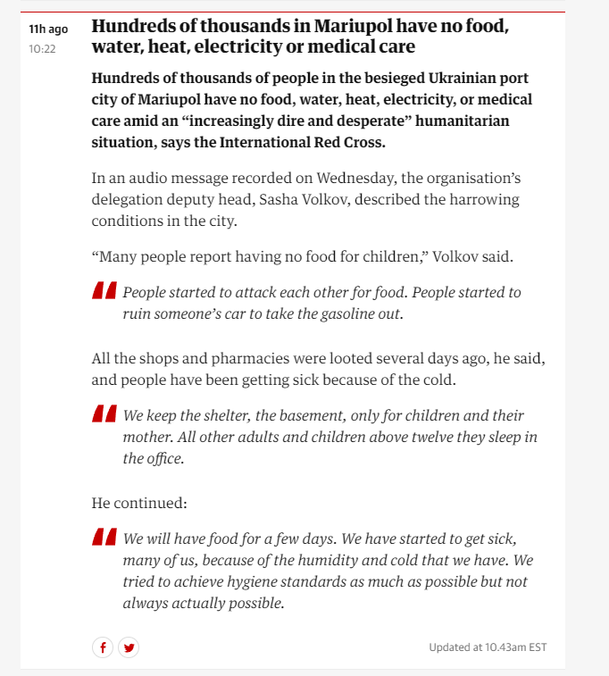 lookner's tweet photo. More horror stories from the humanitarian disaster Putin has brought to Mariupol. "People started to attack each other for food."
https://t.co/MdCvRD3GhV https://t.co/KCaZfO29oW
