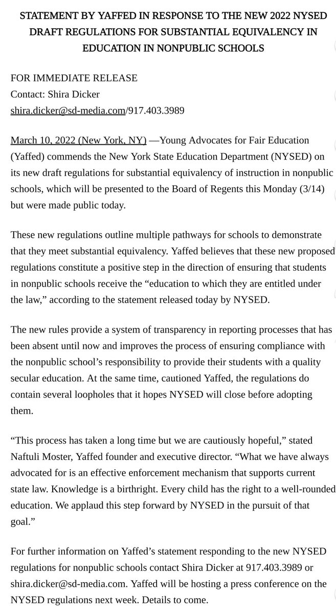 yaffedorg's tweet photo. Statement on #SubstantialEquivalency regs from @NYSEDNews: https://t.co/UZ1yWYSHm7