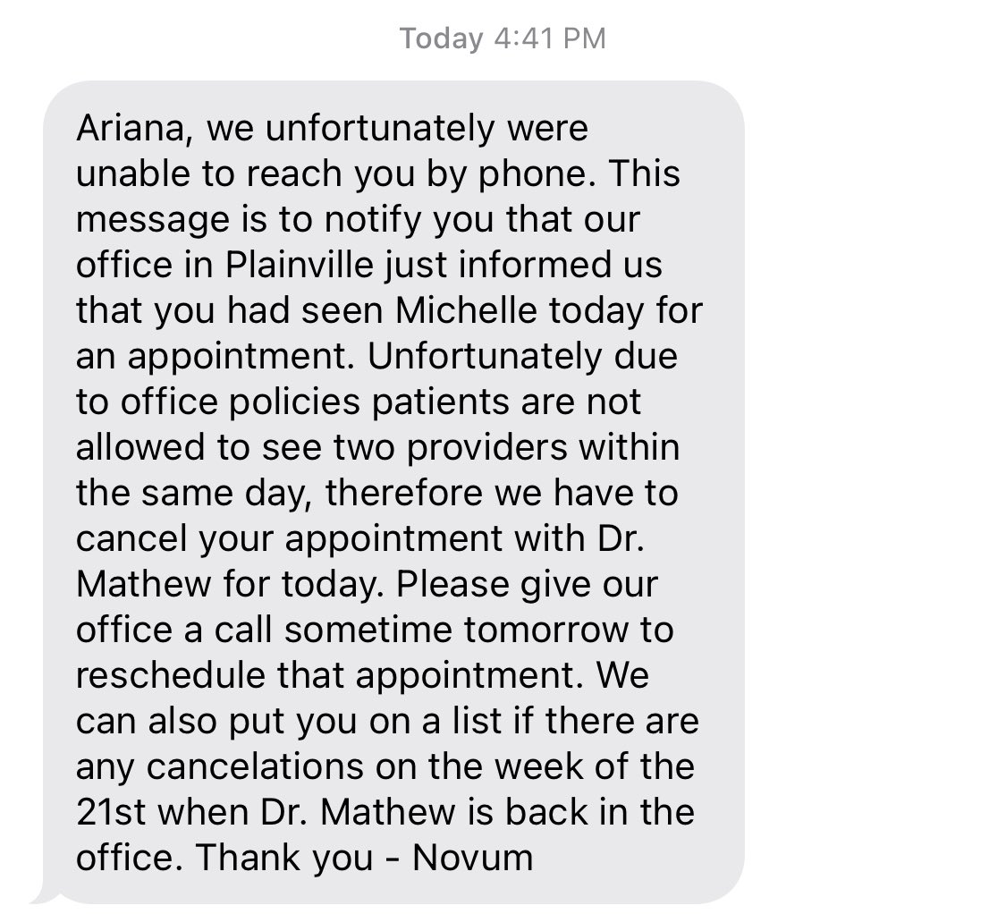 alrightaria's tweet photo. what kind of fucking office policy prohibits clients from seeing a therapist AND psychiatrist on the same day….. and do they not see what appointments i have scheduled like??? they knew i’m struggling too and gave me this emergency appointment just to take it away https://t.co/lXPeFBPPKb