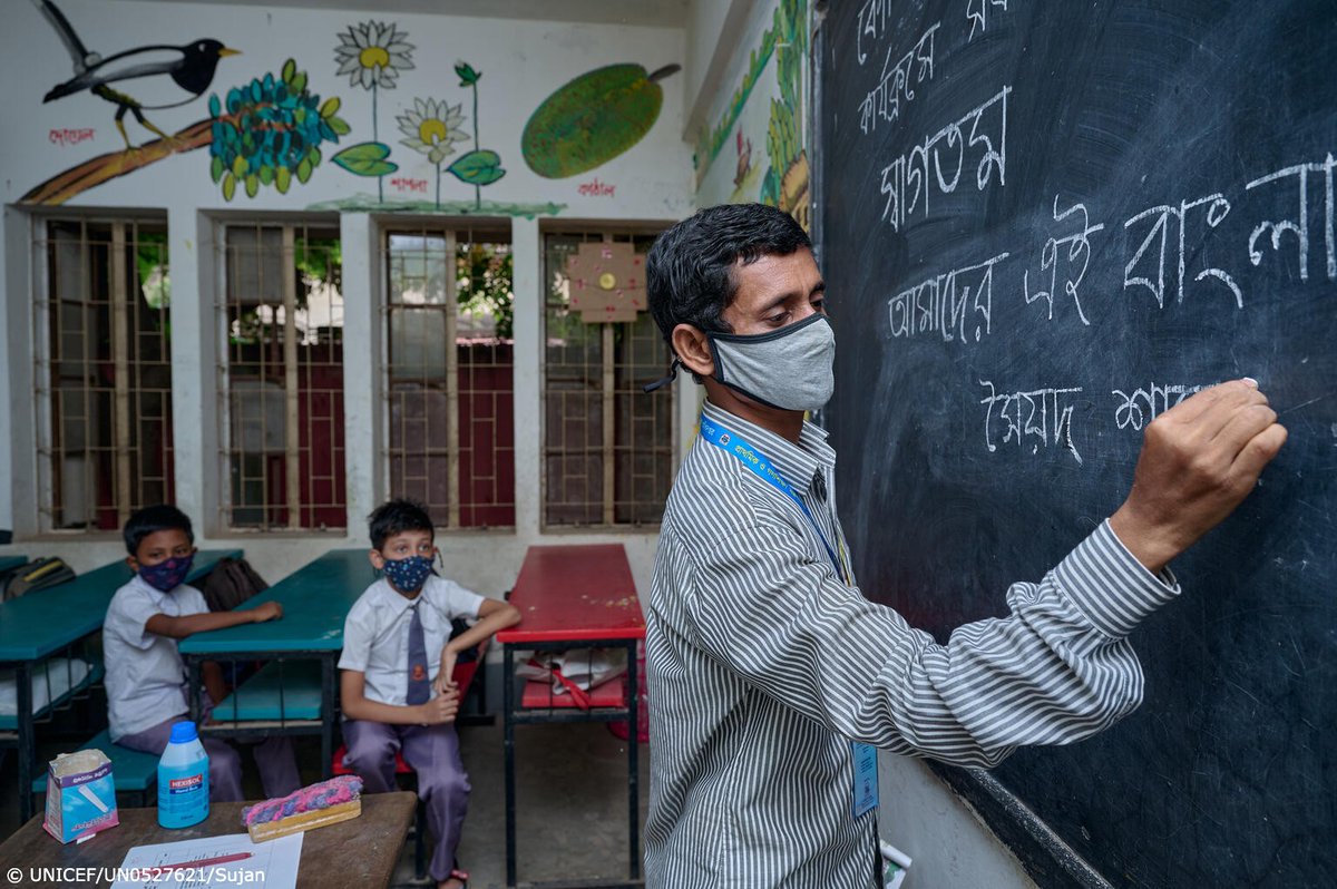 UNICEF's tweet photo. It's been 2 years since COVID-19 was declared a pandemic.

We've witnessed unparalleled resilience, solidarity and determination.

Thank you to every health worker, teacher and caregiver working to secure a healthy future #ForEveryChild. https://t.co/6NiNwv2TAC