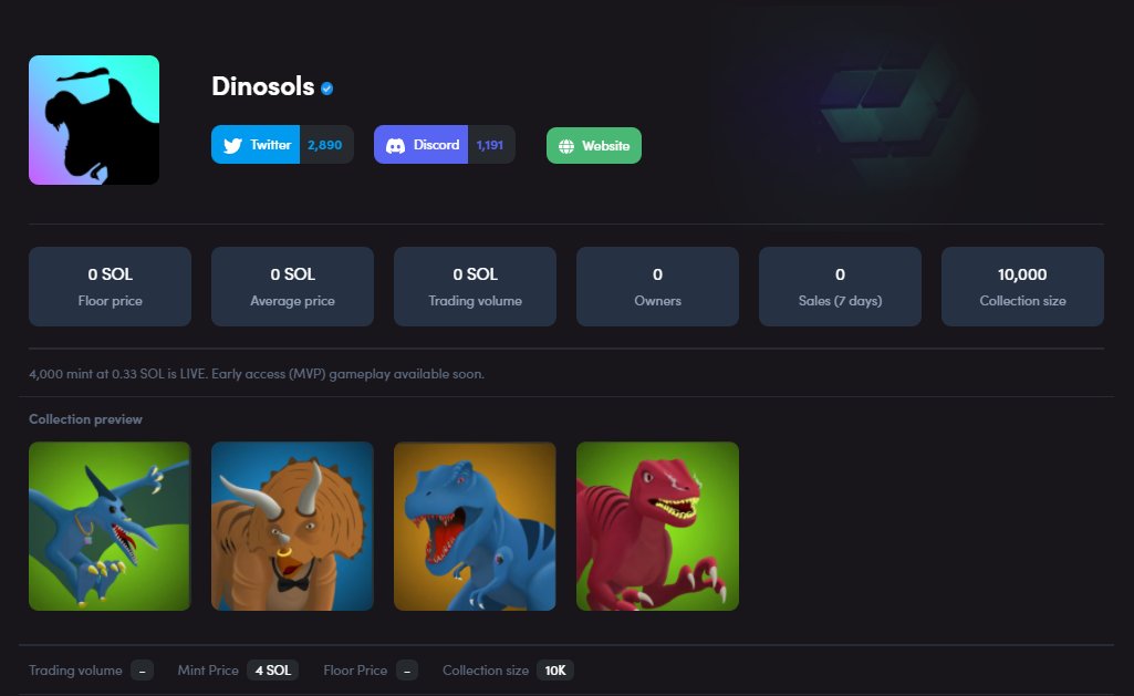 We have just listed <a href="/DinosolsNFT/">Dinosols</a> on NFTFeed! 🔥

nftfeed.app/solana/project…
#SOL #Solana #SolanaNFT #nft #SolanaCommunity