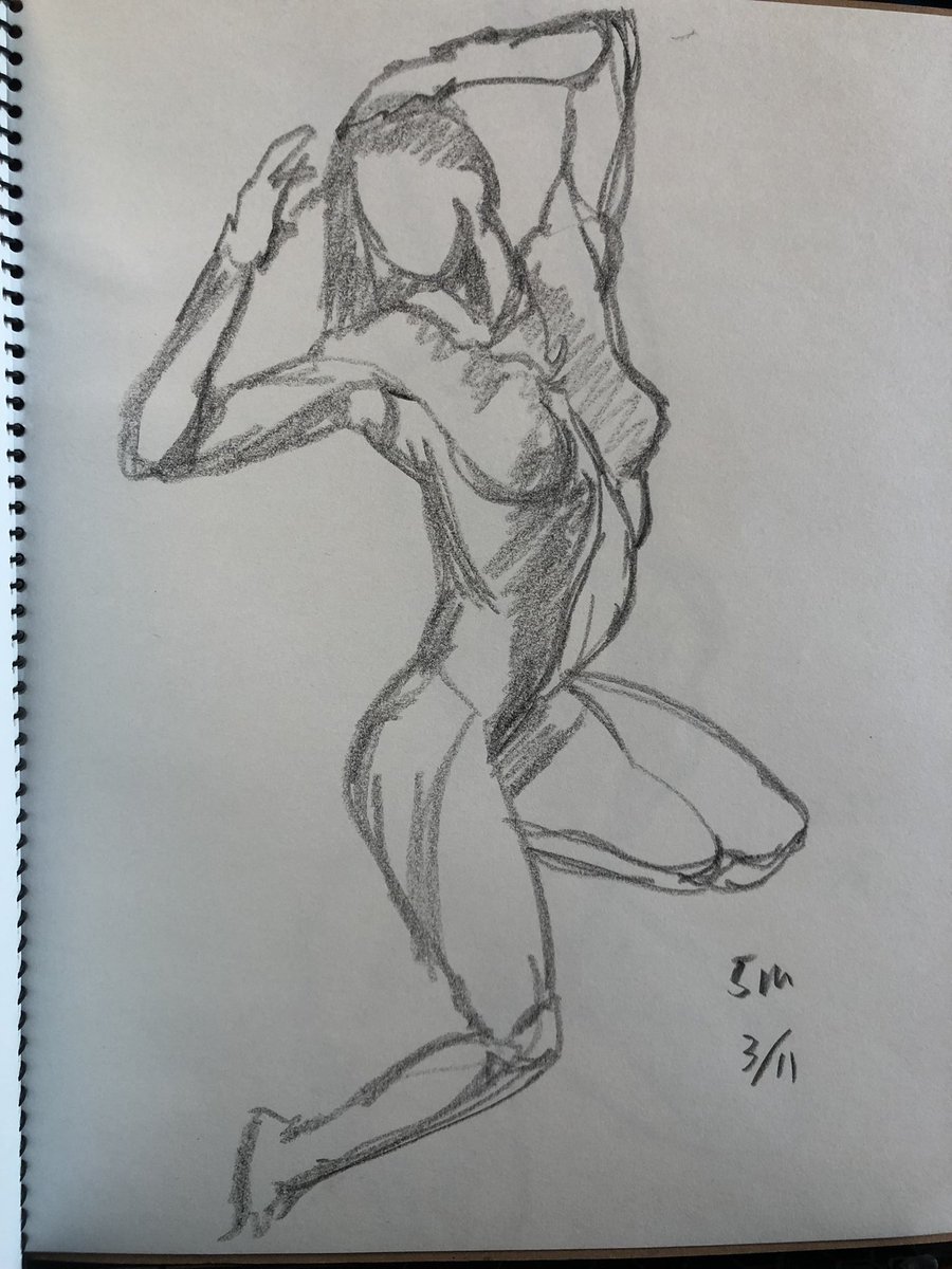2枚目途中から、鉛筆を紙からずっと離さないで一筆で描き続ける、をしてみたんだけど、面白いな
 #まあまあクロッキー 