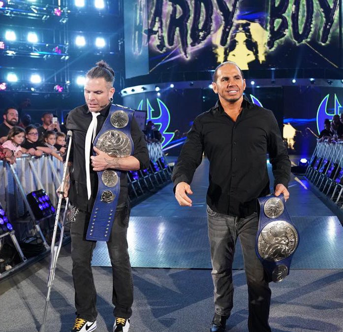 MATTHARDYBRAND's tweet photo. As an Easter egg in Hardys lore, I wore the same outfit on #AEWDynamite that I wore the last time we were in a ring together. It connects our time apart. Did you notice? #BloodOverEverything https://t.co/JGLbb2fjpd